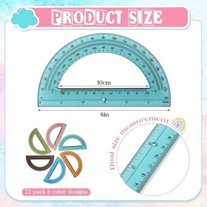 Sayglossy 72 Pcs of Colorful Plastic Protractors 180 Degrees 6 Inches - Image 2