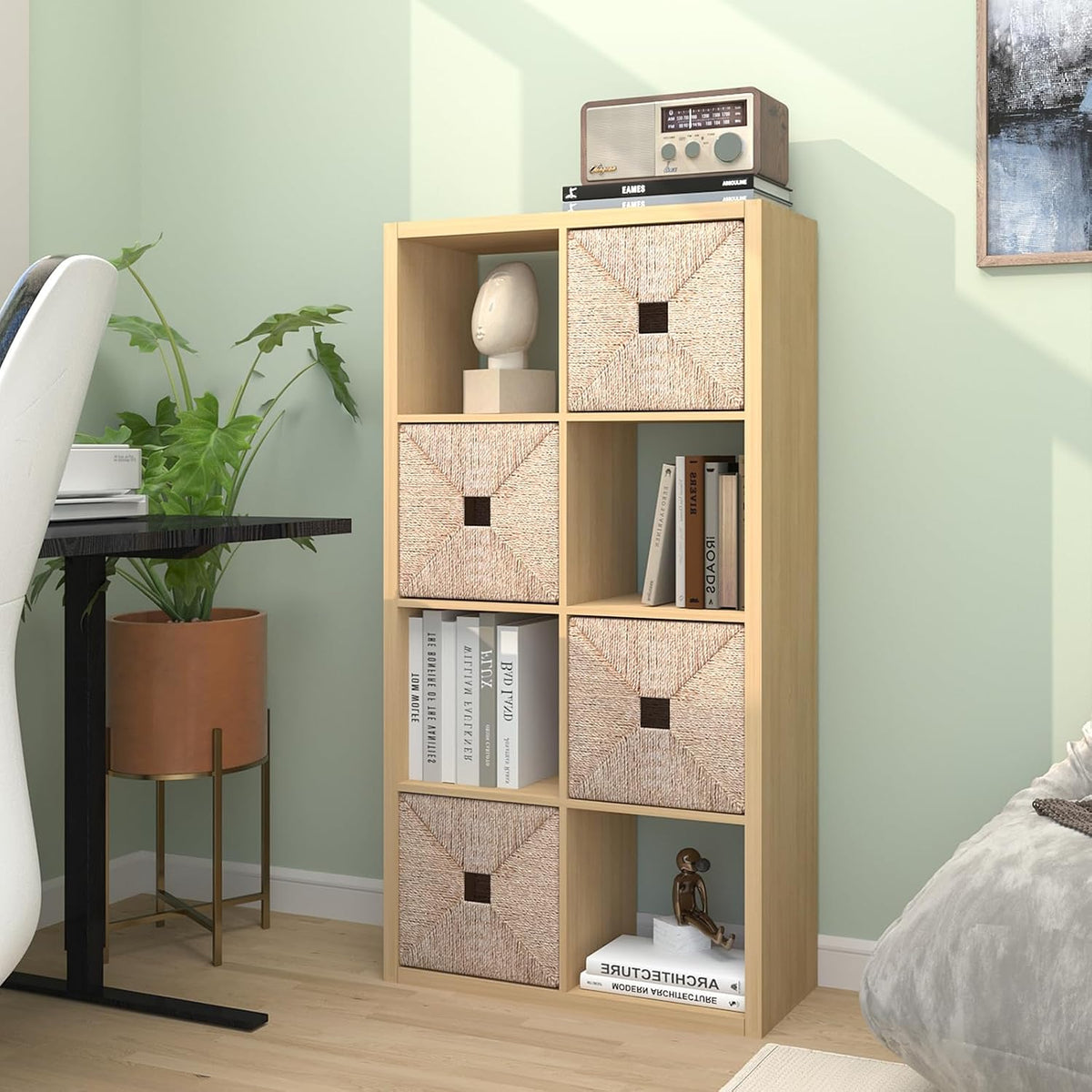CTESNE【2026 Wooden Thick Frame 8 Cube Storage Organizer Shelf with Anti-Tippi...
