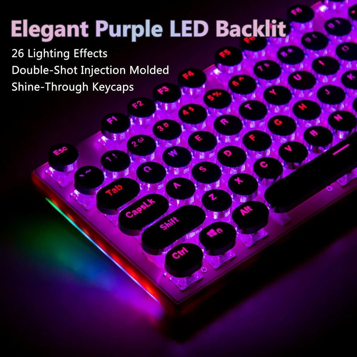HUO JI Mechanical Gaming Keyboard Typewriter Style with Purple LED Backlit
