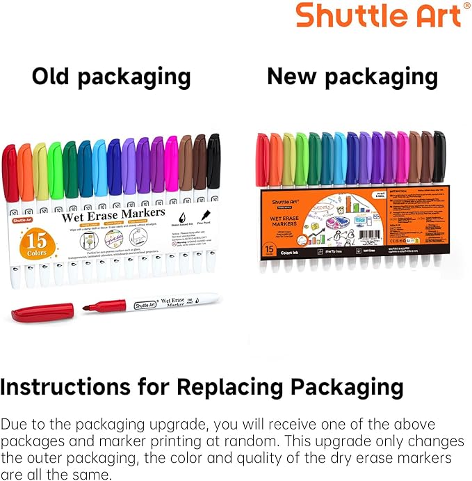 Shuttle Art Wet Erase Markers, 15 Colors 1mm Fine Tip Smudge-Free Markers - Image 2