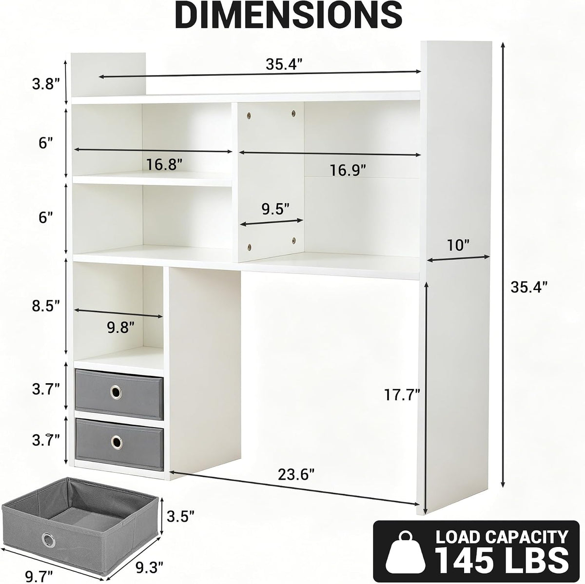 deli Desktop Bookshelf, High-Capacity Desk Hutch Organizer, White