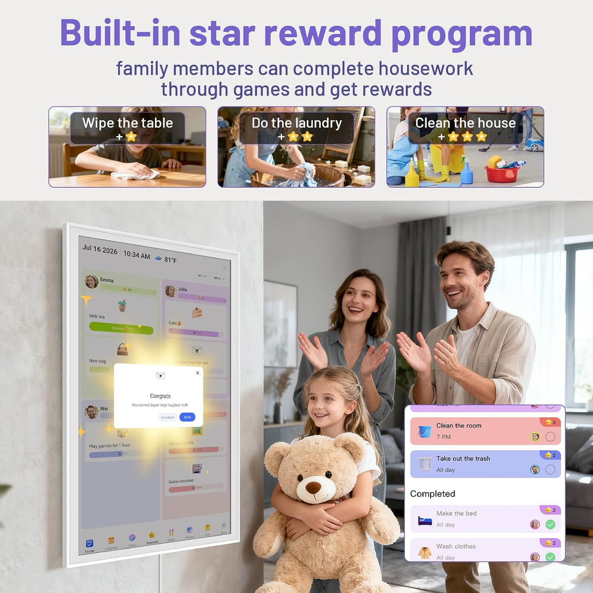 27" Smart Digital Calendar, Family Chore Chart & Photo Frame