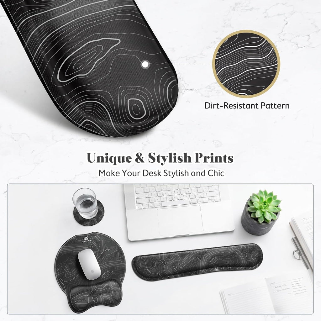 Gimars Upgrade 3 in 1 Enlarge Superfine Smooth Gel Ergonomic Mouse Pad Wrist Support and Keyboard Wrist Rest for Computer, Laptop, Mac, Gaming and Office, Durable, Comfortable and Pain Relief, Map