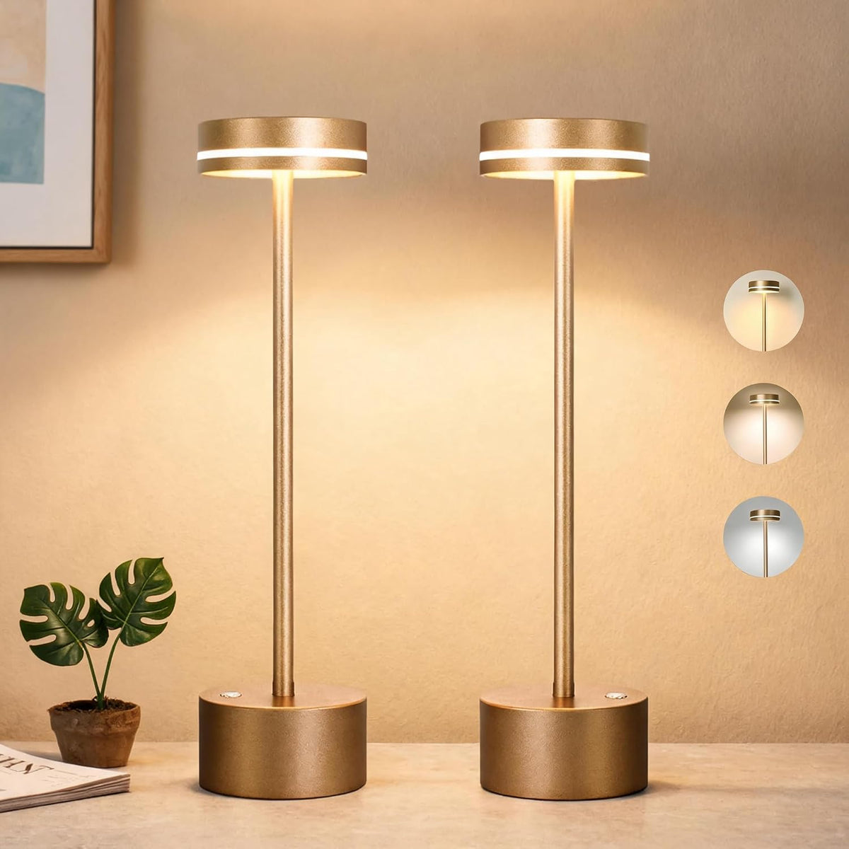 2 Pack Cordless Table Lamps, 5000 mAh Rechargeable Touch LED Lamps