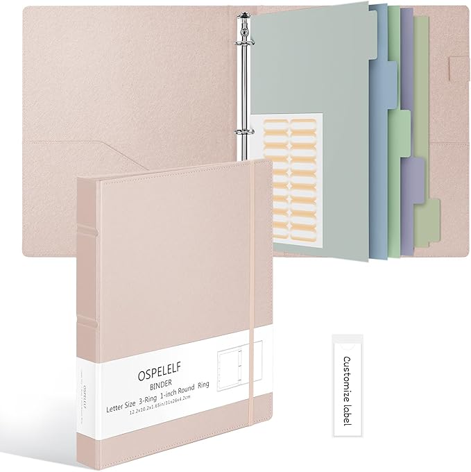Ospelelf Vintage Hardcover 3 Ring 1 inch Leather Binder, Professional Binders by OspelelfOfficeSupplies