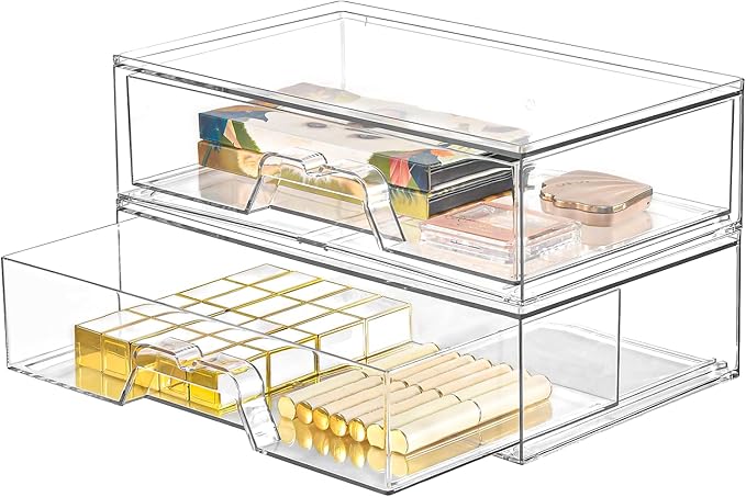 2 Pack Stackable Makeup Organizer, 12.1''L Acrylic Bathroom Organizer and by Stebopum