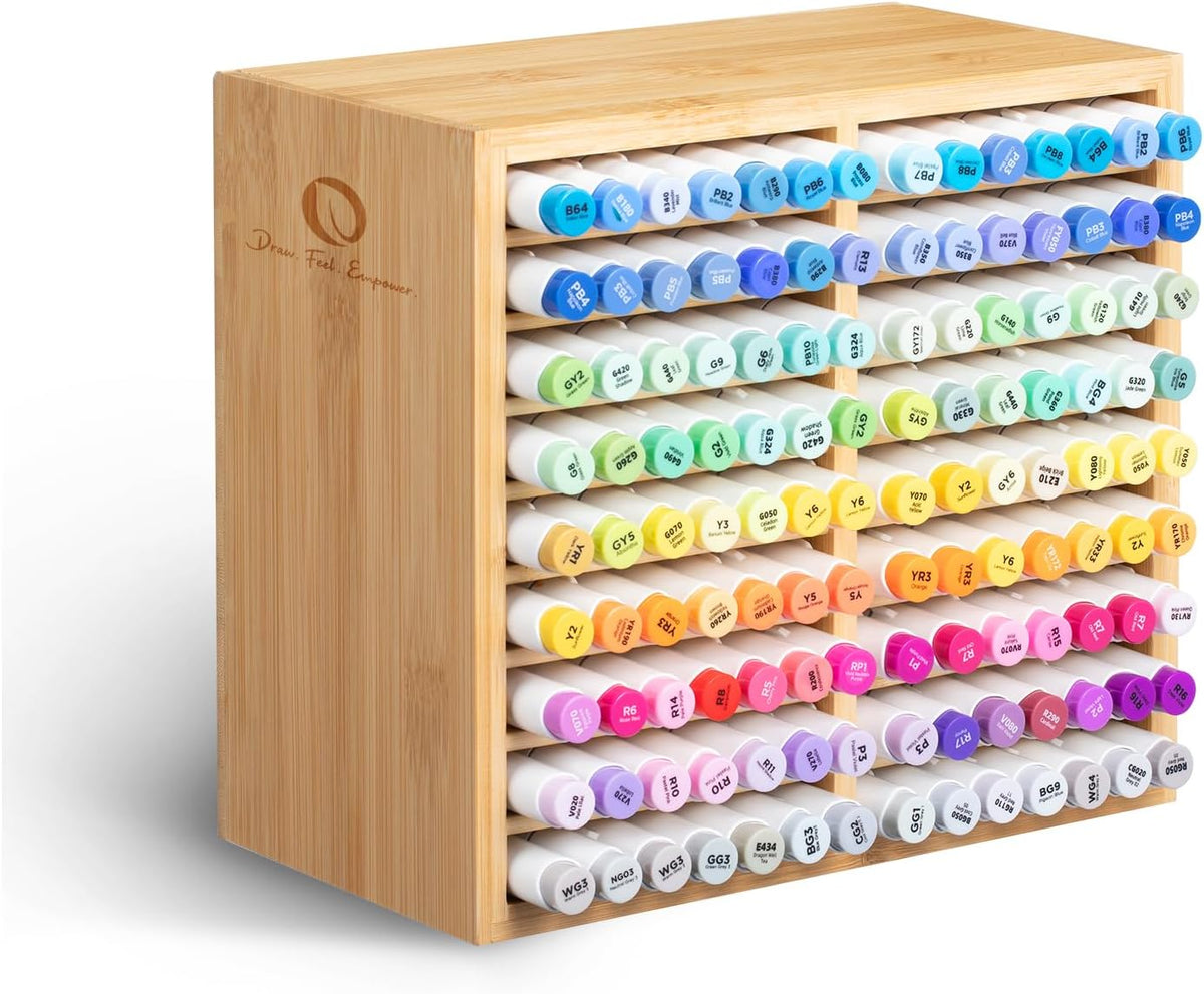 ohuhu bamboo marker organizer, wooden desktop storage holds, main product view