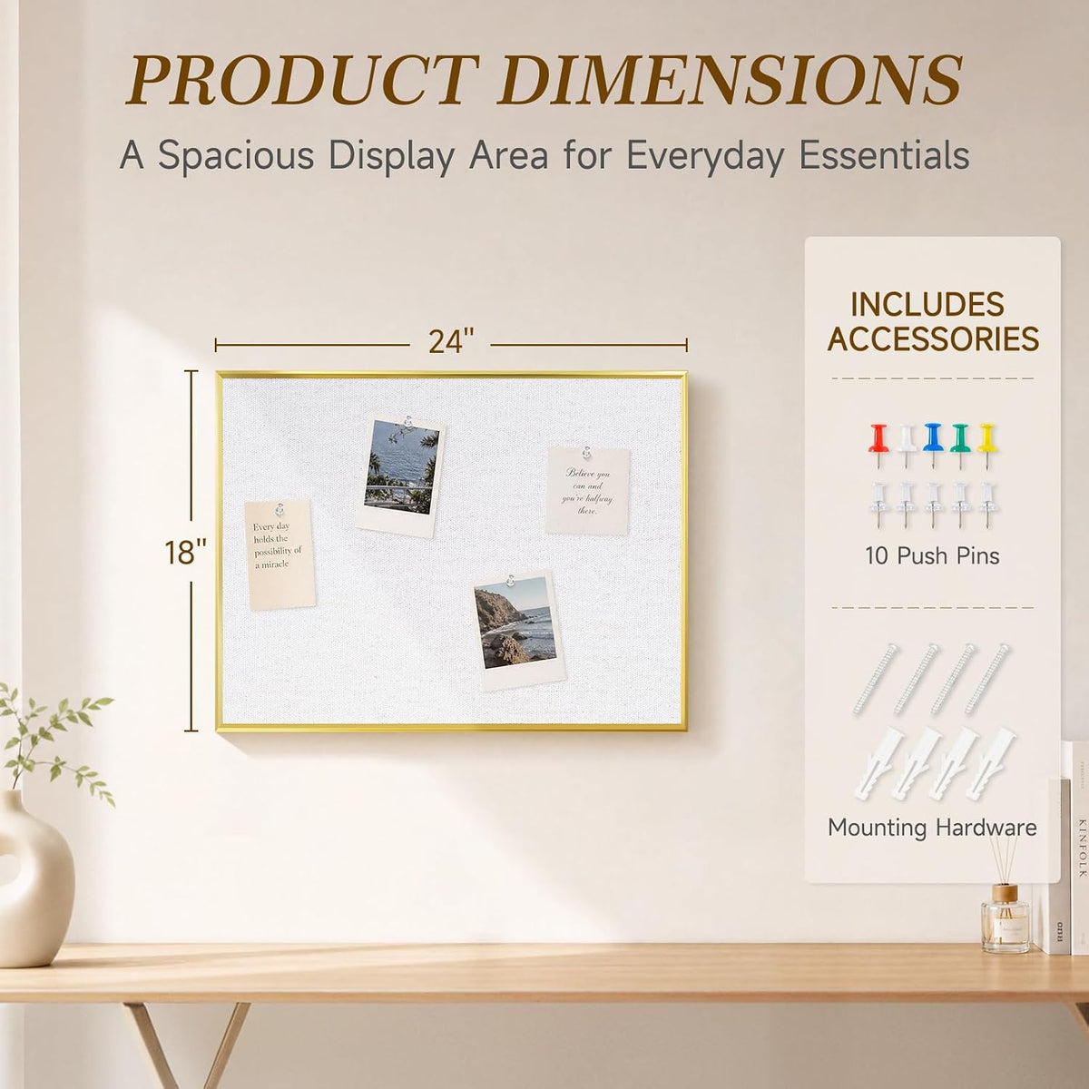 Linen Bulletin Board, 24"x18" Decorative Fabric Pin Board Vision Board