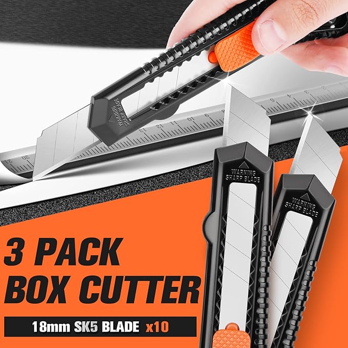 JOYUMY 3 Pack Utility Knife Box Cutter Retractable, Compact Box Knife - Image 2