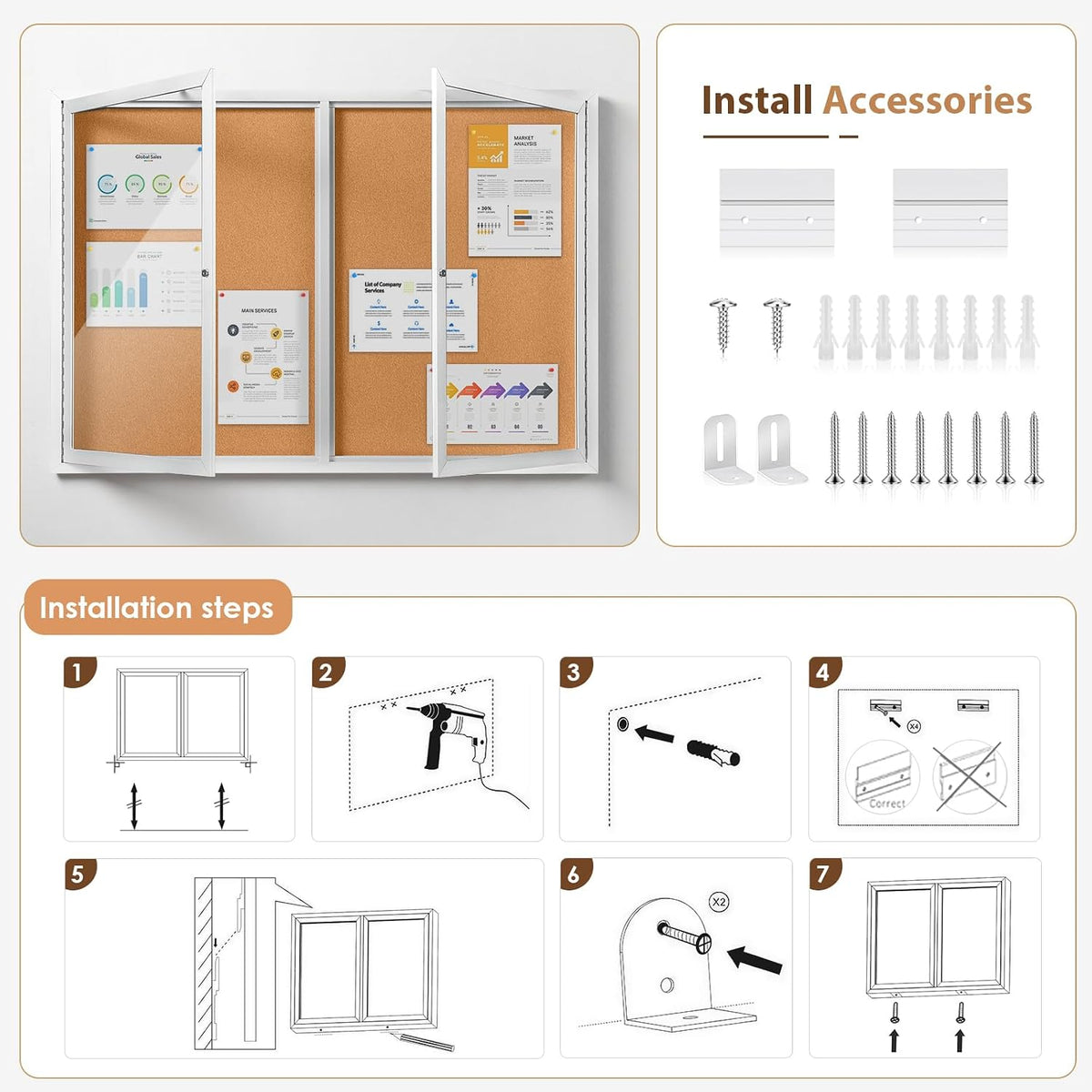 SWANCROWN 48x34in Outdoor Enclosed Bulletin Board,Locking Door Display Case