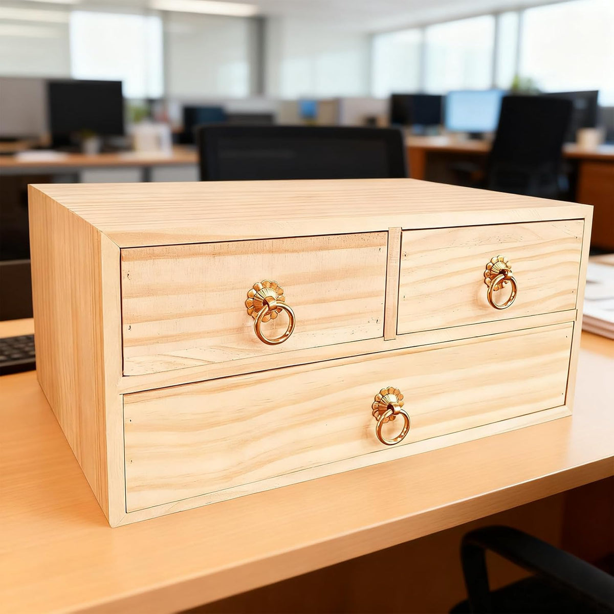 2 Layer Desk Organizer Natural Wooden Storage Box Counter Drawer