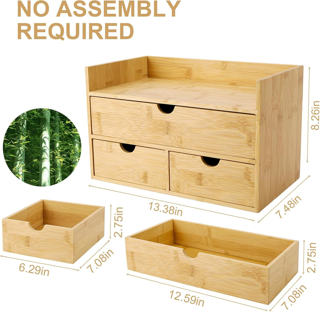 charmewooden bamboo desk organizer with drawers countertop drawers shown in use