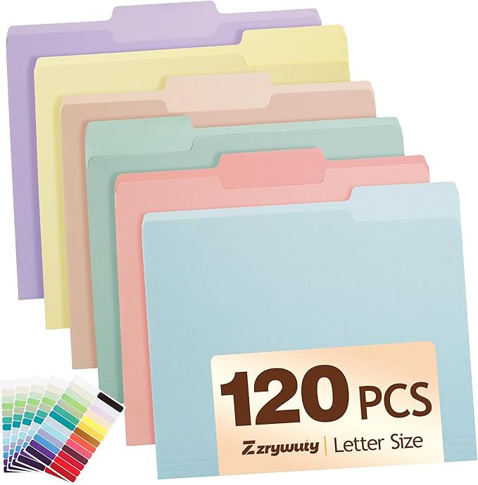 Color File Folders, 1/3-Cut Tabs, Letter Size, 6 Colors Organizer File Folders by Zzrywuty