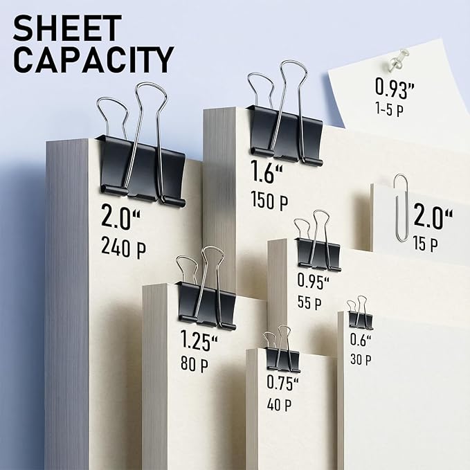 WORPSON 408 PCS Binder Clips Paper Clamps Assorted Sizes and Push Pins - Image 3