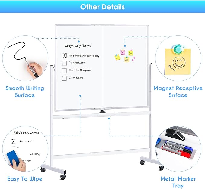 maxtek Rolling Whiteboard, 48x48 Large Magnetic White Board - Image 7