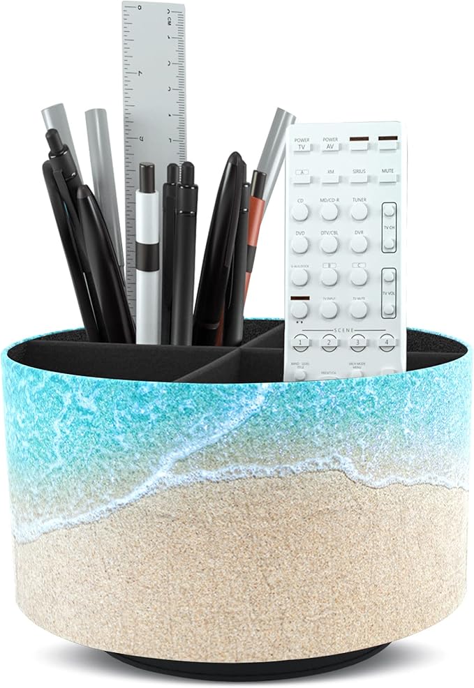 Hennaja Round Leather Art Supply Organizer, Remote Control Holder, 360 Degree by Hennaja