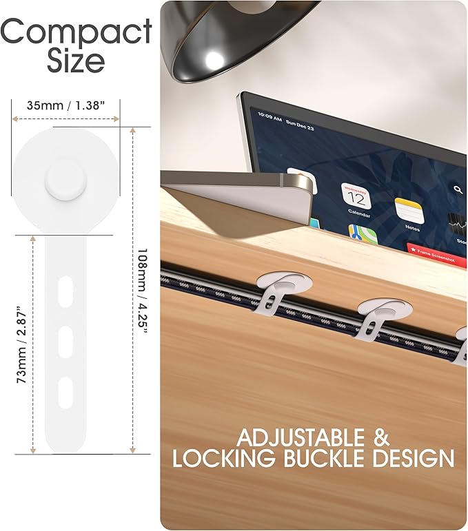 Nearockle Cable Management Under Desk, Adjustable Self-Adhesive Silicone Cable - Image 2