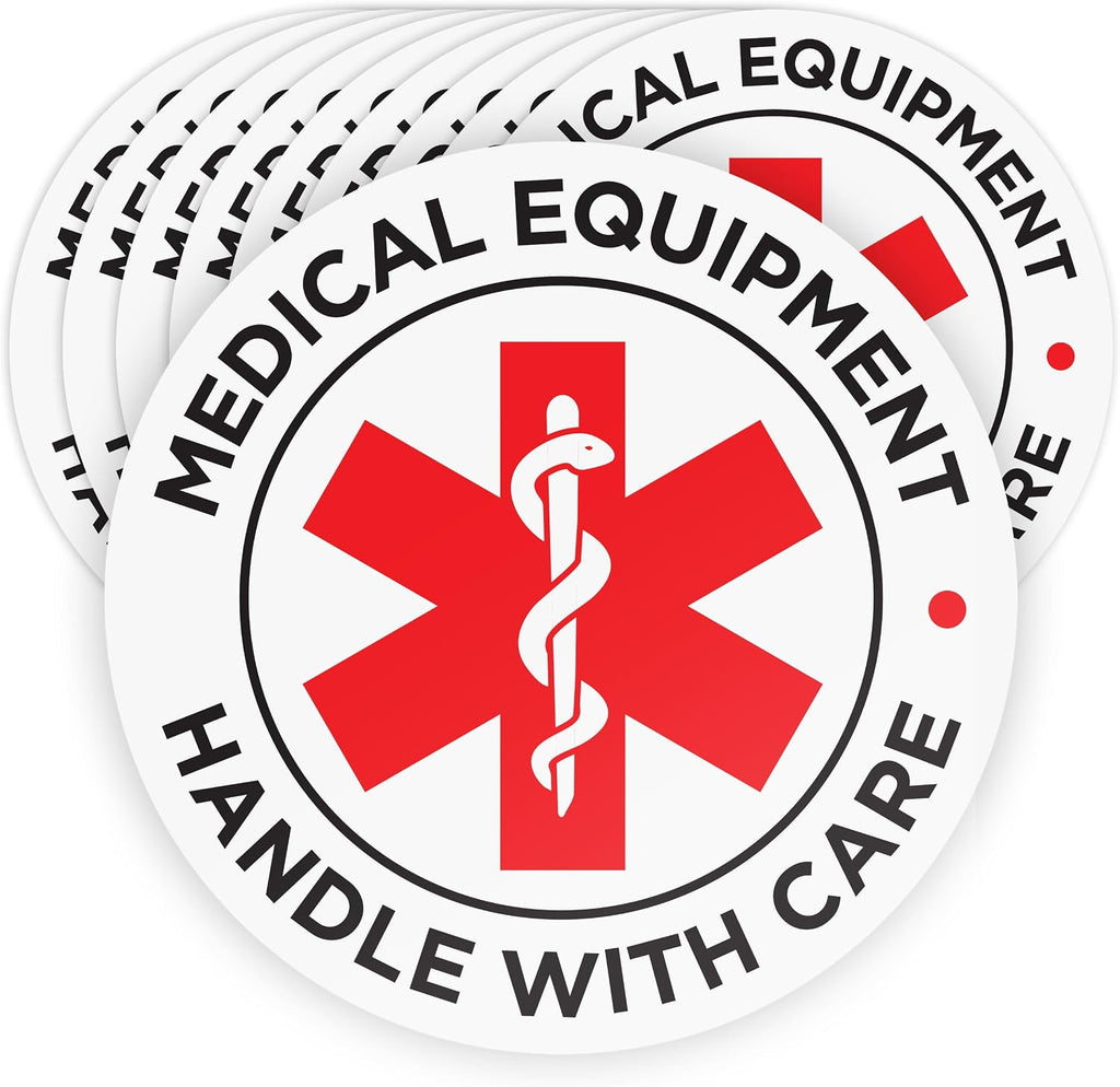 10pcs Medical Equipment Luggage Tag Vinyl Stickers | 4" Diameter Weatherproof UV Laminated Vinyl Stickers for Medical Supplies, Devices, Nurses
