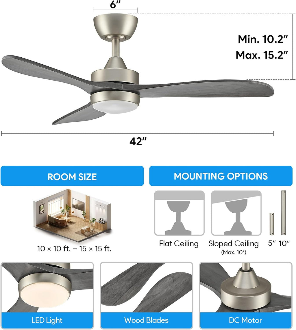 vonluce wood ceiling fan with lights 42 inch on a desk or shelf