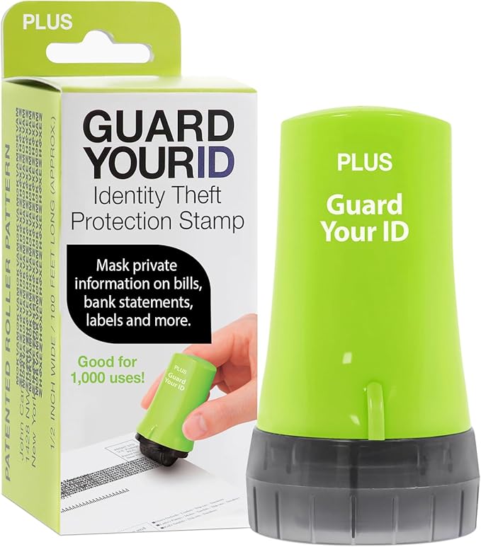 Guard Your ID Advanced Roller Identity Theft Prevention Security Stamp Green by Plus