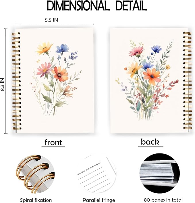 JWVK Vintage Wildflower Spiral Notebook, Rustic Cottagecore Floral Notebooks - Image 2