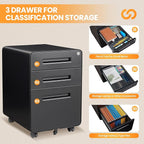 AFAIF 3 Drawer File Cabinet, Fully Assembled Mobile File Cabinets - Image 7
