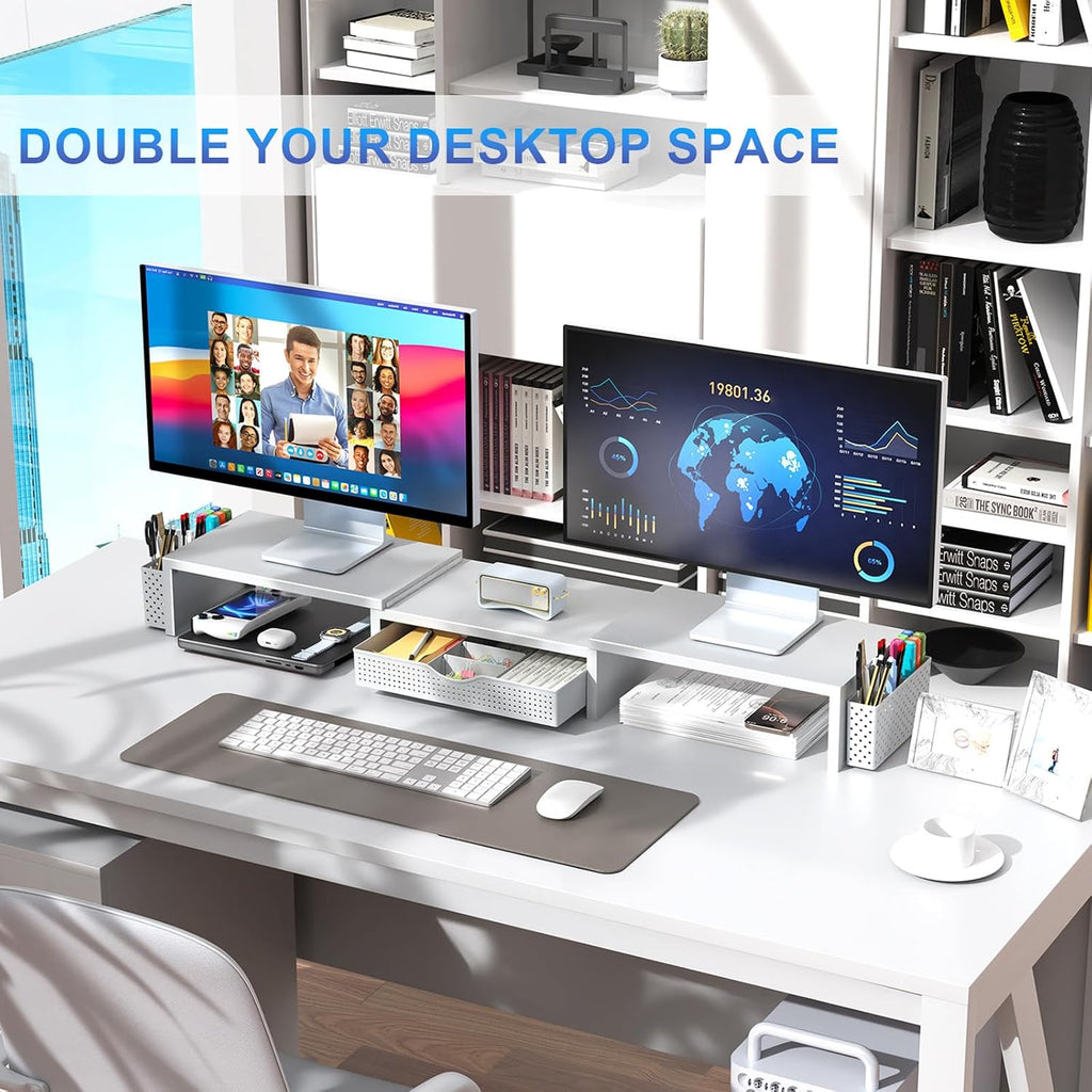 gianotter dual monitor stand riser with drawer and, package contents