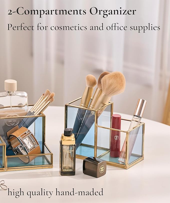 FONDAZZA Gold & Blue Glass Desk Organizer - Image 4