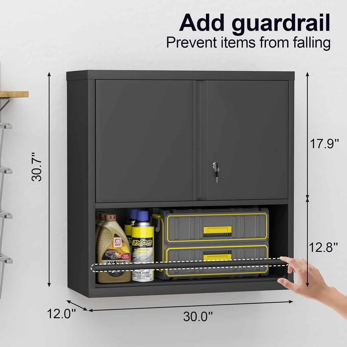 greatmeet locking metal garage wall cabinet with doors, close-up detail