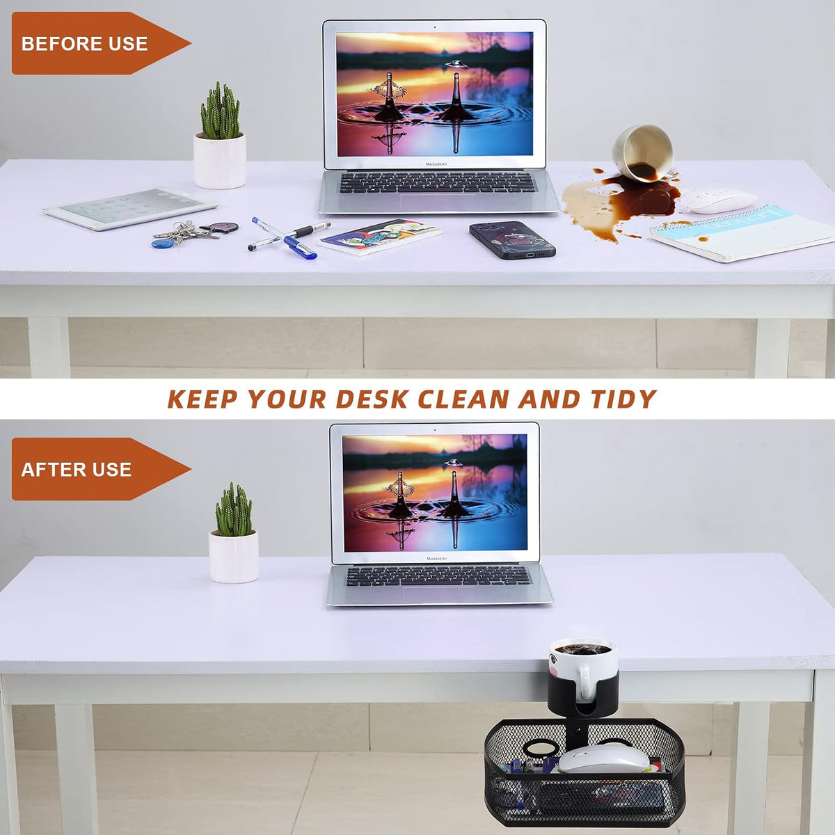 MASTLU Under Desk Organizer,Cup Holder,Table Management Tray, Swivel Pencil D...