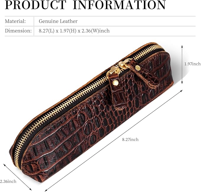 Gexmil Genuine Leather Pen Case, Full Grain Leather Pencil Holder, Hand-made - Image 3