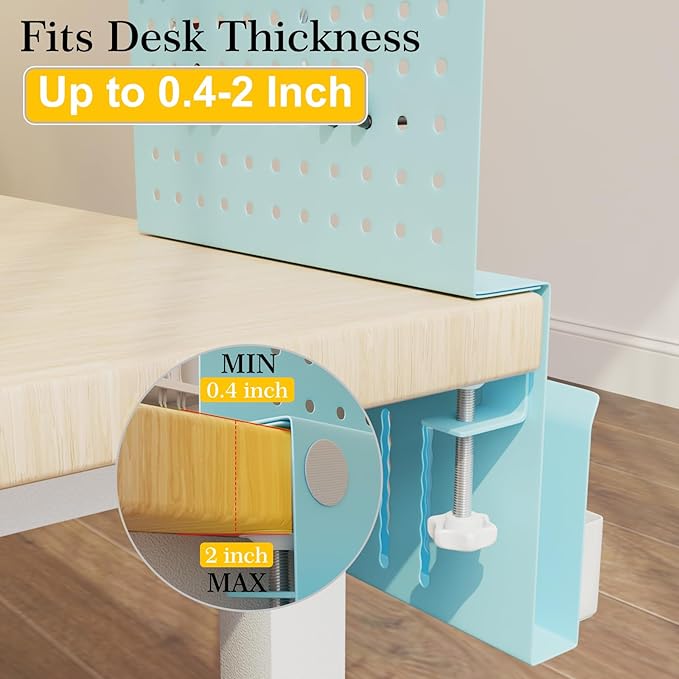 Henitol Desk Side Storage with Clamp-On Desk Pegboard, Steel Privacy Panel - Image 2