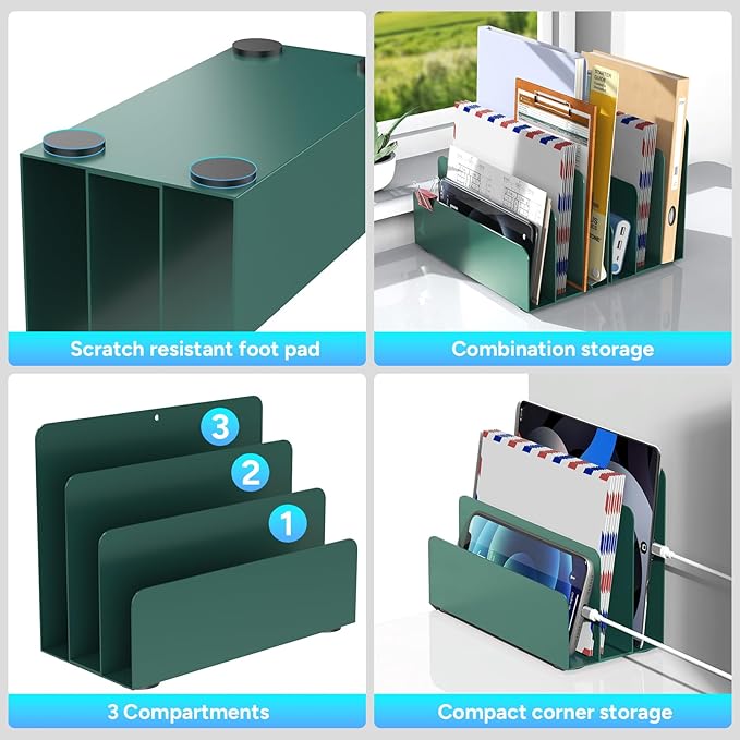 OUTIOE Mail Organizer Countertop, Small Desk File Organizer, Metal File Holder - Image 6