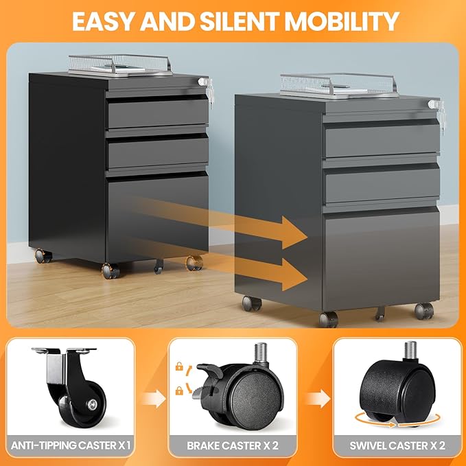 AFAIF 3 Drawer Mobile File Cabinet - Image 4