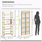 4NM No Assembly 5 Tiers Folding Bookshelf Storage Shelves Vintage Bookcase - Image 2