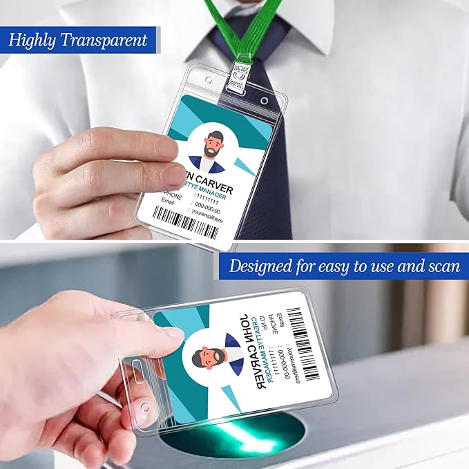 100 Pcs Clear Vertical Badge Id Card and 100 Pcs Lanyard, Reusable Lanyards - Image 4