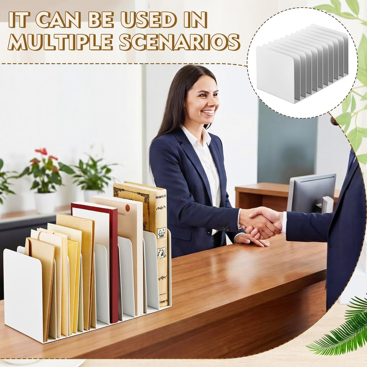 Suzile Metal Desktop File Organizer, 10 Compartment, Vertical File Sorter