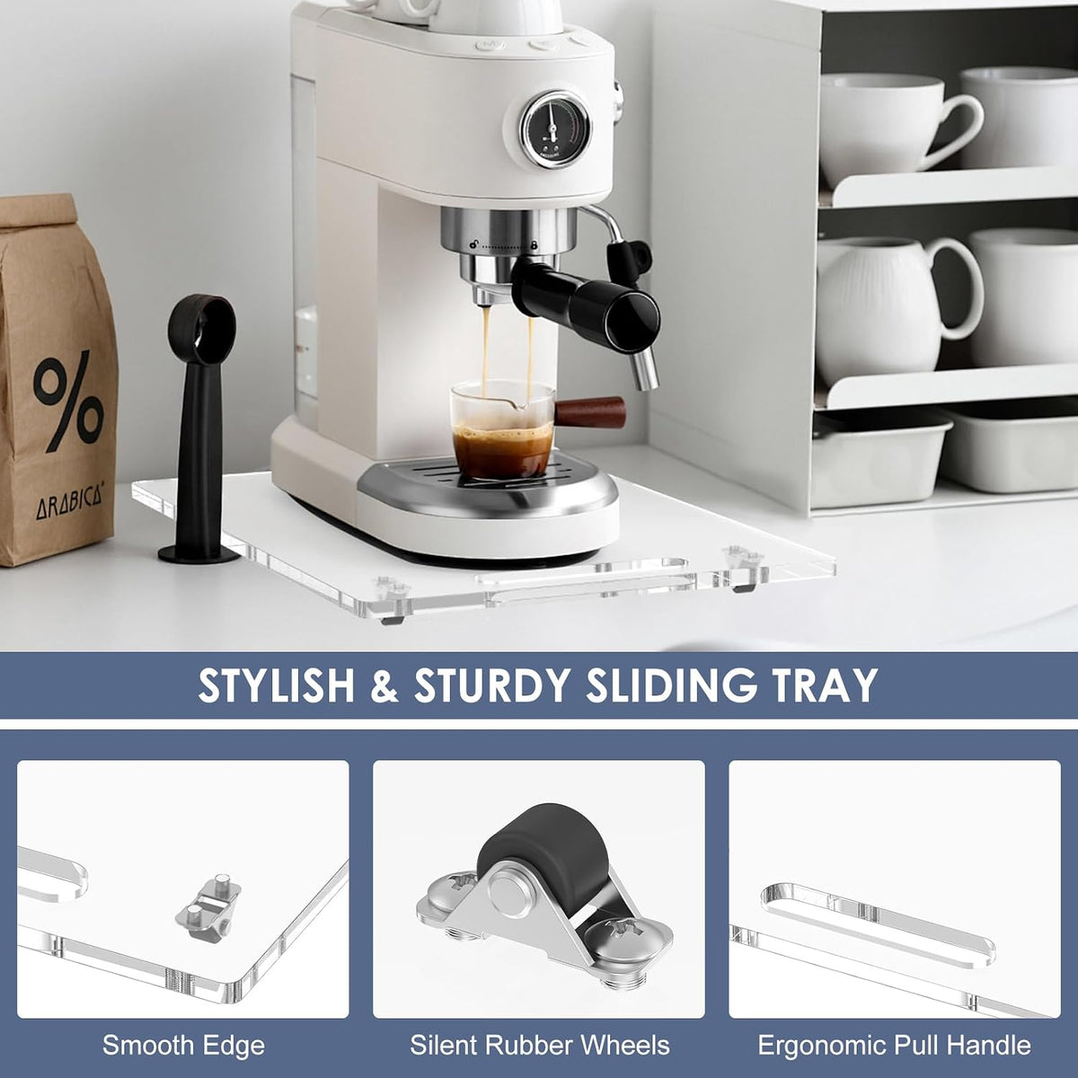 Sliding Tray for Coffee Maker, 9.8" x 14" Acrylic Appliance Sliders