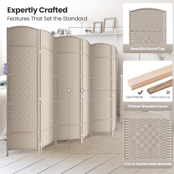 Cocosica 6 Panel Room Divider, 6Ft Folding Privacy Screen, Tall - Image 2