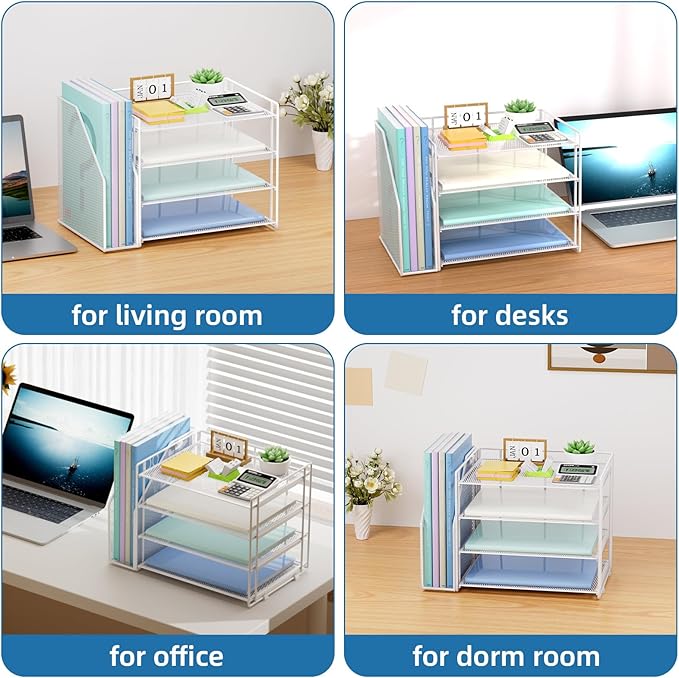 Marbrasse Desk Organizer and Accessories，4-Tier Paper Letter Tray Organizer - Image 6