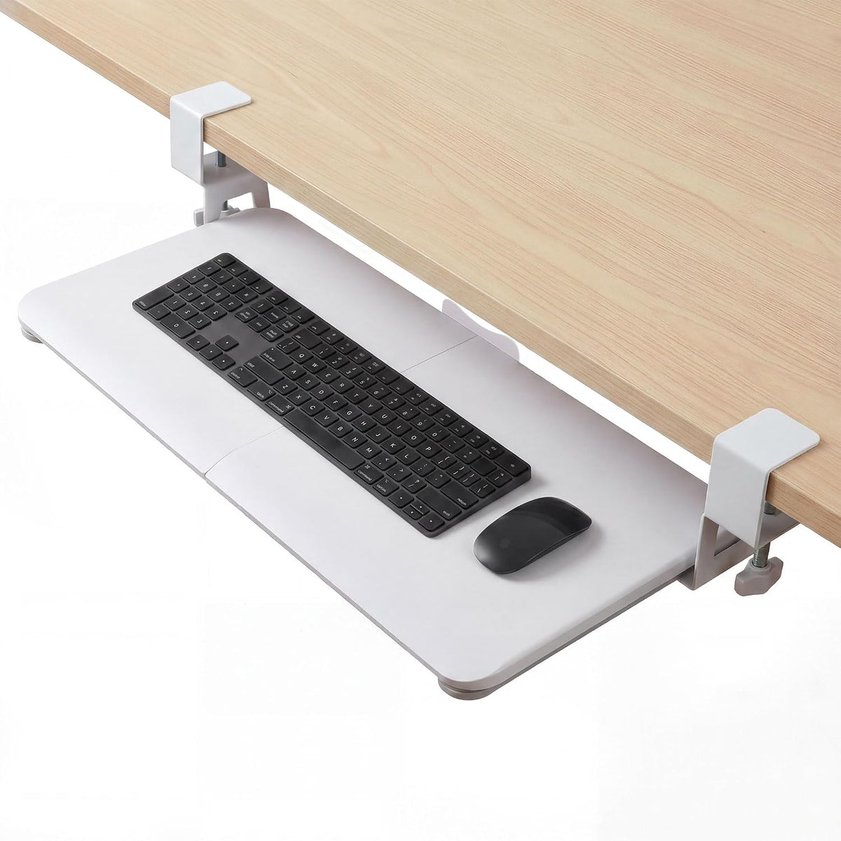 Under‑Desk Clamp Keyboard Tray, 26.77" Slide‑Out Tray,White
