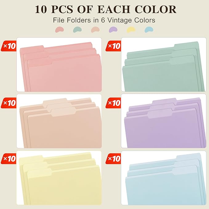 Color File Folders, 1/3-Cut Tabs, Letter Size, 6 Colors Organizer File Folders - Image 4