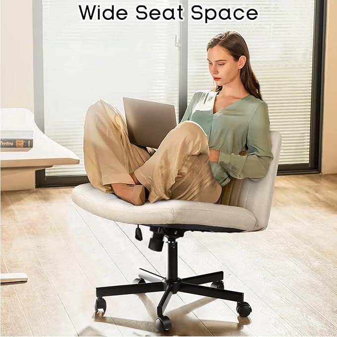 PUKAMI Criss Cross Chair with Wheels, Fabric Padded Armless Cross Legged Office - Image 3