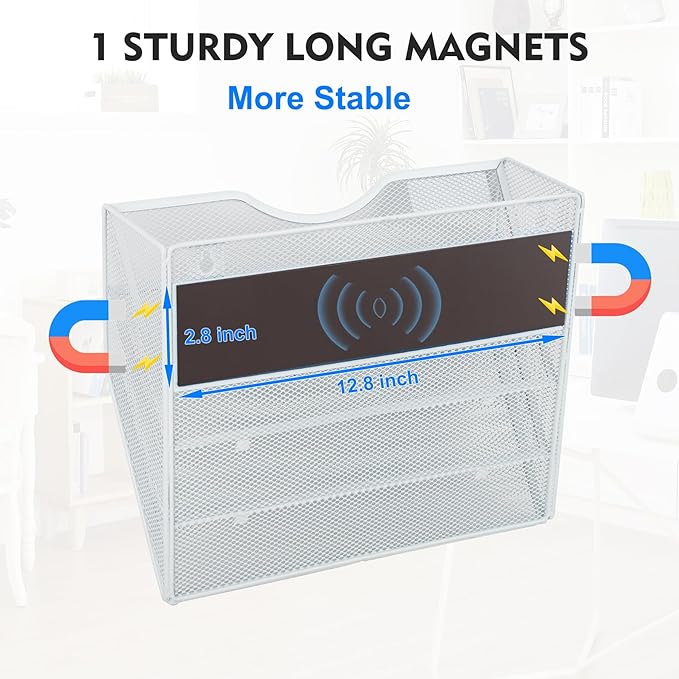 EASEPRES Magnetic 3 Pocket Mesh Hanging Wall File Organizer, Wall Mounted Mail - Image 2