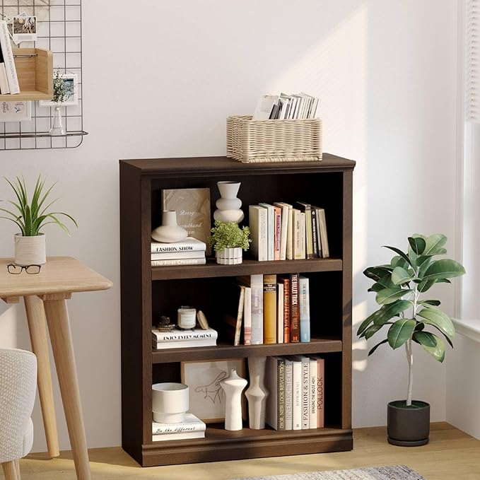 blini 3-Shelf Bookcase Wooden Bookshelves Dark Cherry 33in Wide Floor Standing - Image 2