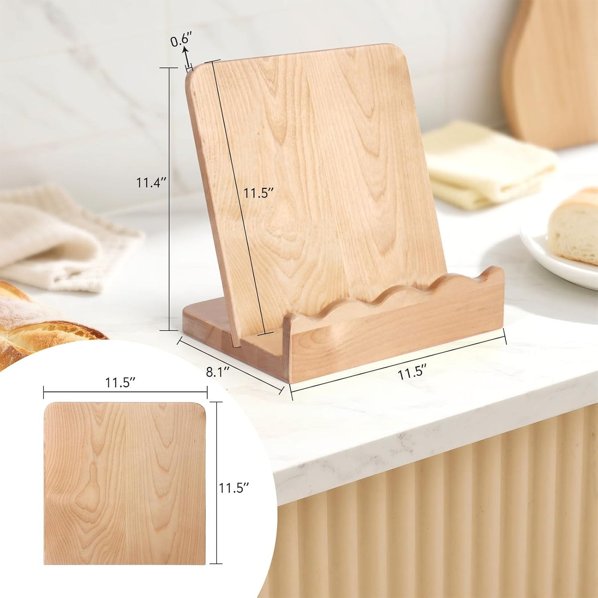 Scalloped Wooden Cookbook Stand with Removable Cutting Board for Kitchen