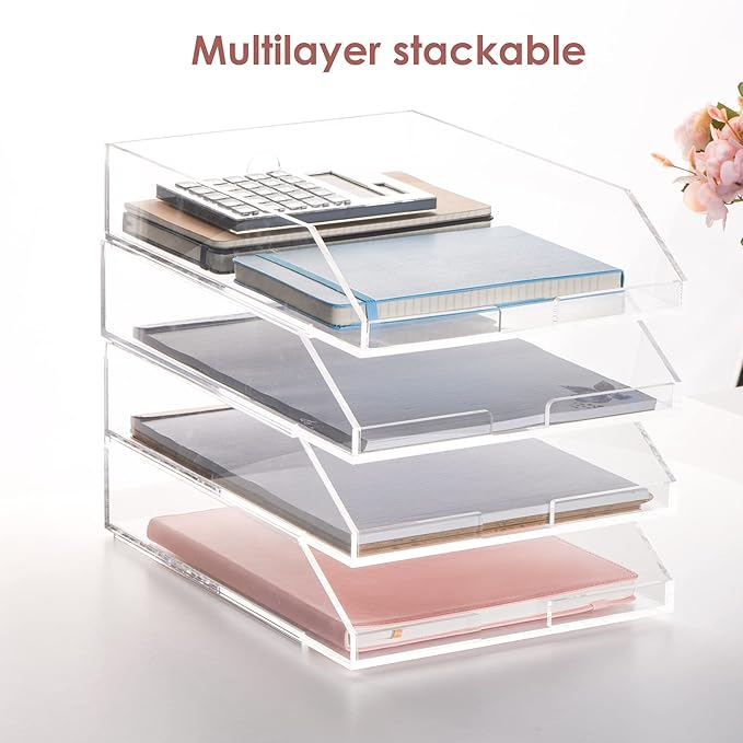 EXPUTRAN Stackable Clear Acrylic Paper Trays, Desk File Organizer, A4 Paper - Image 3