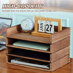 Yeaqee 4 Pcs Stackable Paper Organizer Tray Wood Desk Organizer Letter Tray - Image 2