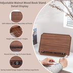 Portable Book Stand for Reading, Adjustable Wooden Laptop Stand. Foldable Desktop Stand for Cookbook, Fits All Books (Walnut, Chinoiserie Simple)
