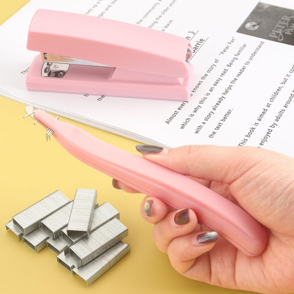 ZZTX Desktop Stapler with Remover & 1000 Staples Pink | Durable & sturdy, Office & home